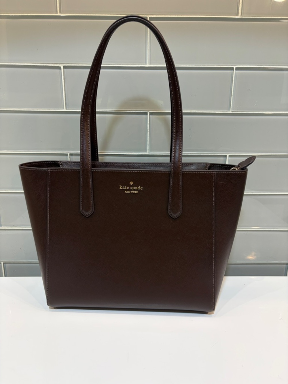 kate spade Staci Medium Saffiano Leather Tote with Gold Logo